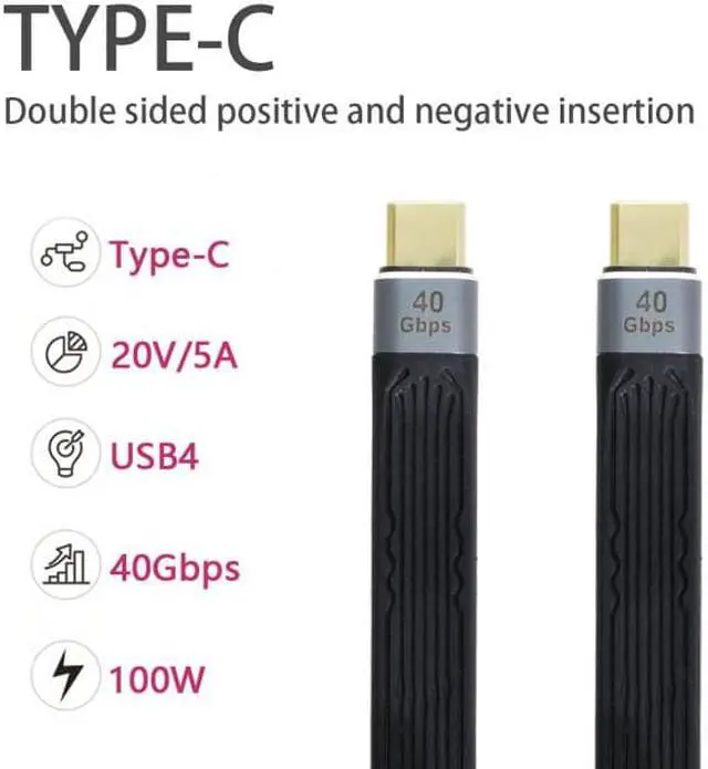 Alt view image 7 of 7 - Chenyang Cable Type-C USB-C Male to Male USB4 40Gbps 100W 8K Flat Slim FPC Data Cable for Laptop & Phone 13cm