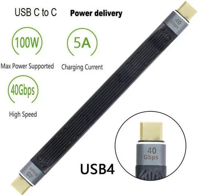 Alt view image 2 of 7 - Chenyang Cable Type-C USB-C Male to Male USB4 40Gbps 100W 8K Flat Slim FPC Data Cable for Laptop & Phone 13cm