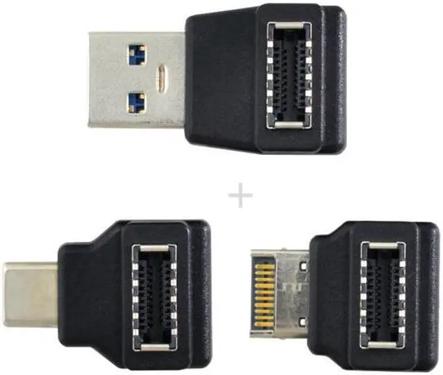 Alt view image 6 of 6 - Shenzhong 3pcs USB 3.1 Front Panel Header Female Type-E to Male Type-A & Type-C USB-C Motherboard Extension Data Angled Adapter