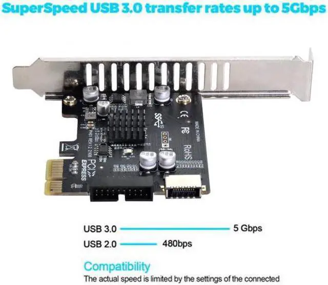 Alt view image 3 of 7 - HKCY UC-039 5Gbps Type-E USB 3.1 Front Panel SocketUSB 2.0 to PCI-E 1X Express Card VL805 Adapter for Motherboard