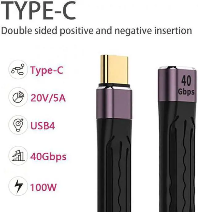 Alt view image 7 of 7 - KAIBOXIXI 13cm USB4 Extension Cable Slim Flat Male to Female 40Gbps with 100W Charging and 8K@60Hz Compatible with Thunderbolt3/4