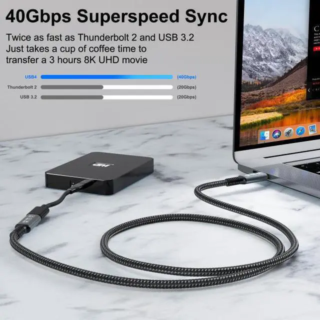Alt view image 2 of 7 - Chenyang Cable USB4 Extension Cable Male to Female 40Gbps with 100W Charging and 8K@60Hz Compatible with Thunderbolt3/4
