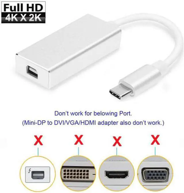 Main image of Xiwai Cable USB-C USB 3.1 Type C to Mini DisplayPort DP 1080p HDTV Adapter Cable with Silver Case for Laptop Macbook