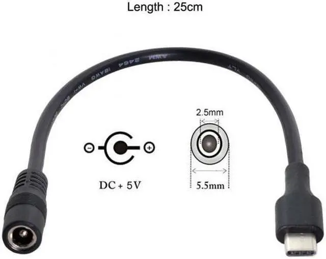 Alt view image 7 of 7 - Chenyang Cable USB 3.1 Type C USB-C to DC 5V 5.5*2.5mm Power Jack Extension Charge Cable for Cell Phone Tablet