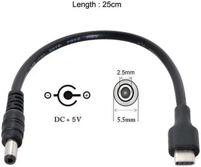 Alt view image 2 of 7 - Chenyang Cable USB 3.1 Type C USB-C to 5V DC 5.5 2.5mm Power Plug Extension Charge Cable for Cell Phone 25cm