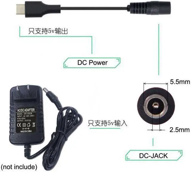 Alt view image 2 of 7 - Chenyang Cable USB 3.1 Type C USB-C to DC 5V 5.5*2.5mm Power Jack Extension Charge Cable for Cell Phone Tablet