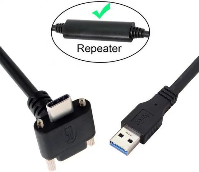 Alt view image 2 of 7 - HKCY UC-128-8.0M 8.0M Down Up Angled USB 3.1 Type-C Dual Screw Locking to USB3.0 Data GL3523 Repeater Cable 90 Degree for Camera Oculus Quest Link