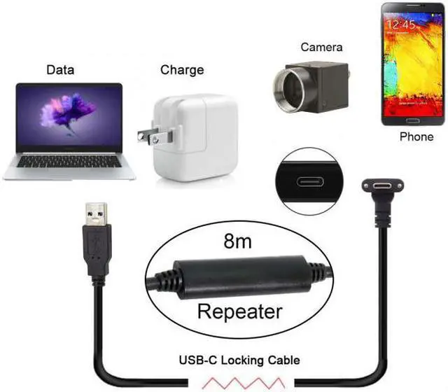 Alt view image 7 of 7 - HKCY UC-128-8.0M 8.0M Down Up Angled USB 3.1 Type-C Dual Screw Locking to USB3.0 Data GL3523 Repeater Cable 90 Degree for Camera Oculus Quest Link