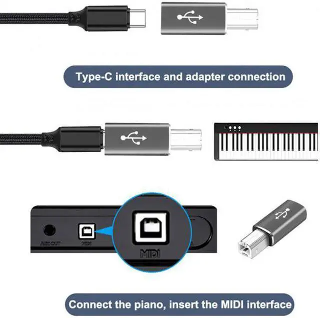 Alt view image 2 of 7 - Chenyang Cable 2pcs USB-C Type C to Midi Adapter Converter Lectronic Musical Instrument for Midi Keyboard Phone Tablet