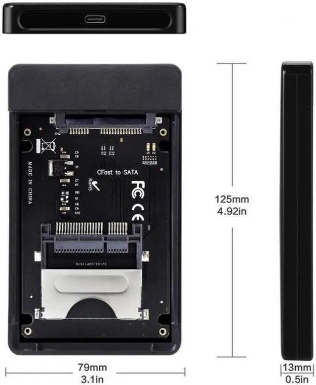Alt view image 7 of 7 - KAIBOXIXI CFast to USB-C USB3.0 & SATA Card Adapter 2.5" Case SSD HDD CFast Card Reader for PC Laptop