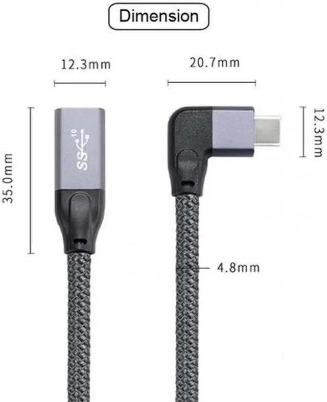 Alt view image 4 of 6 - FVH CY UC-118-RI Left Right Angled USB-C USB 3.1 Type C Male to Female Extension Data Cable with Sleeve for Laptop