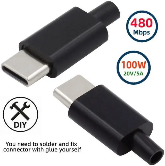 Alt view image 3 of 7 - Jimier 2sets/lot DIY OEM 24pin Connector Plug USB Type C USB-C Male to USB-C Male 100W PD USB2.0 Data with Housing Cover