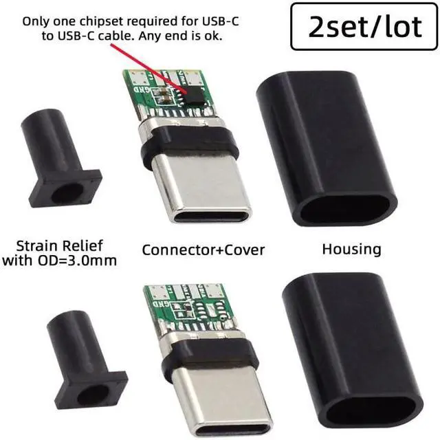 Alt view image 4 of 7 - Jimier 2sets/lot DIY OEM 24pin Connector Plug USB Type C USB-C Male to USB-C Male 100W PD USB2.0 Data with Housing Cover