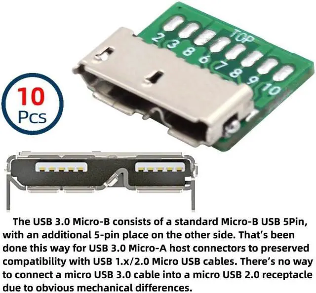 Alt view image 5 of 7 - Chenyang 10pcs Micro USB 3.0 10pin Female Socket Receptacle Board Mount SMT Type with PCB for USB Disk DIY OEM