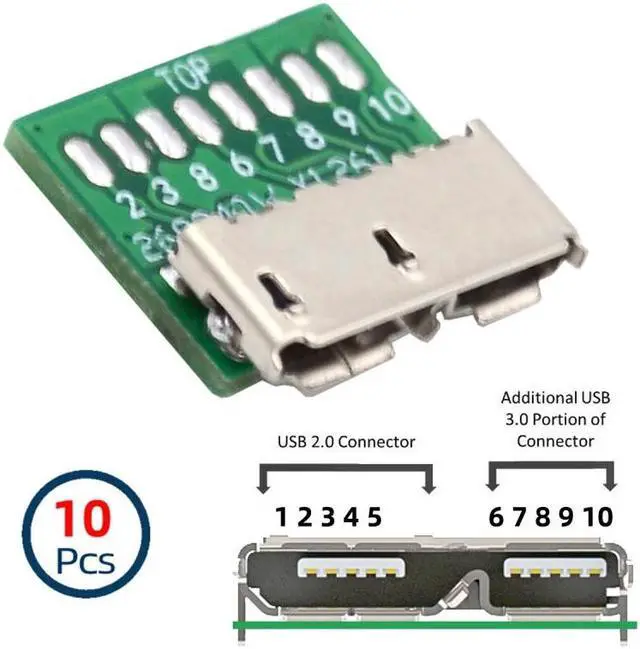 Alt view image 7 of 7 - Chenyang 10pcs Micro USB 3.0 10pin Female Socket Receptacle Board Mount SMT Type with PCB for USB Disk DIY OEM