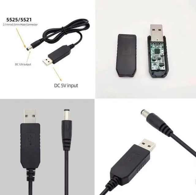 Alt view image 6 of 7 - Cablecc USB 2.0 Type-A DC5V to DC12V 5.5x2.1mm 5.5x2.5mm Voltage Riser Boost Power Plug Barrel Connector Cable 100cm