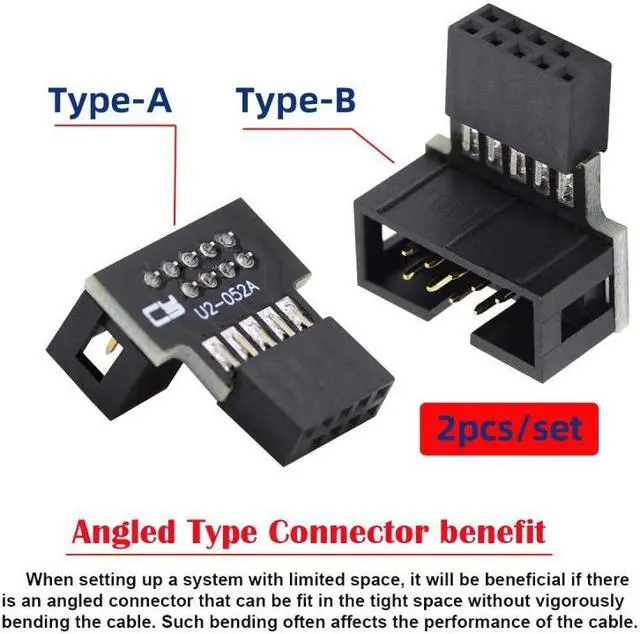 Alt view image 4 of 7 - Jimier 1set Down & Up Angled USB 2.0 10Pin 9Pin Header Male to Female Extension Adapter 90 Degree for Motherboard