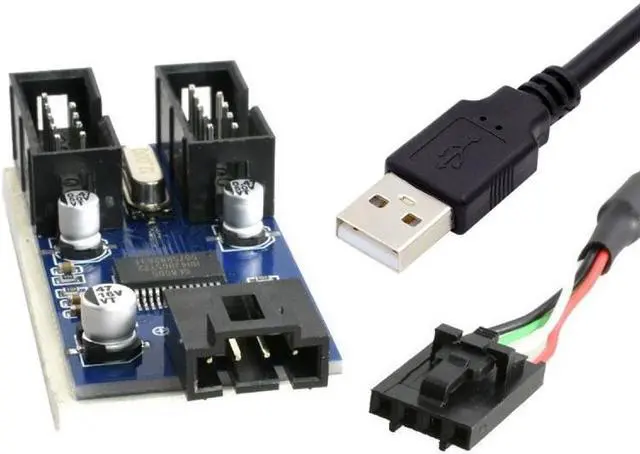 Alt view image 3 of 7 - Xiwai USB 2.0 Type-A Male 1 to 2 Female Motherboard 9pin Header Extension HUB Connector Adapter Port Multilier