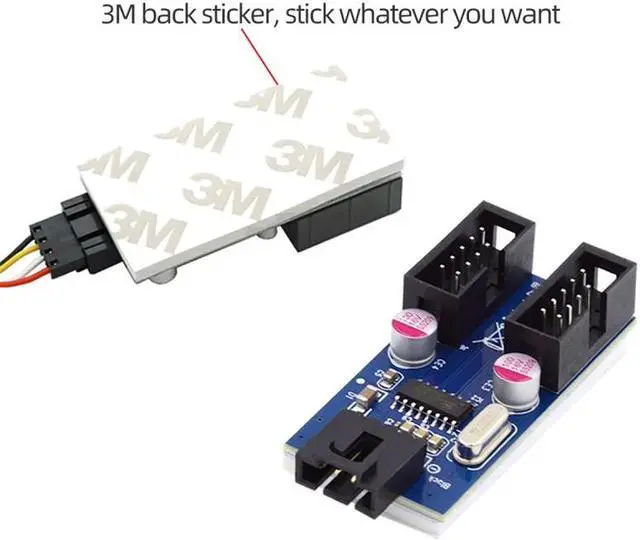 Alt view image 7 of 7 - Xiwai USB 2.0 Type-A Male 1 to 2 Female Motherboard 9pin Header Extension HUB Connector Adapter Port Multilier