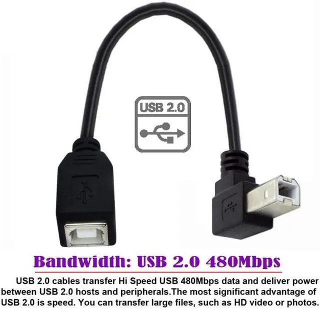 Alt view image 3 of 7 - Jimier USB 2.0 B Type Male to Female Extension Cable Down Angled 90 Degree 20cm for Printer Scanner Disk