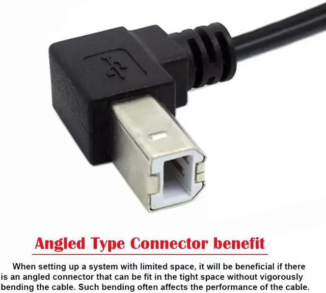 Alt view image 4 of 7 - Jimier USB 2.0 B Type Male to Female Extension Cable Down Angled 90 Degree 20cm for Printer Scanner Disk