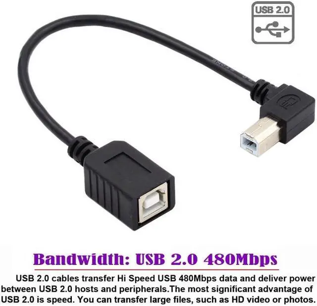 Alt view image 3 of 7 - Jimier USB 2.0 B Type Male to Female Extension Cable Left Angled 90 Degree 20cm for Printer Scanner Disk