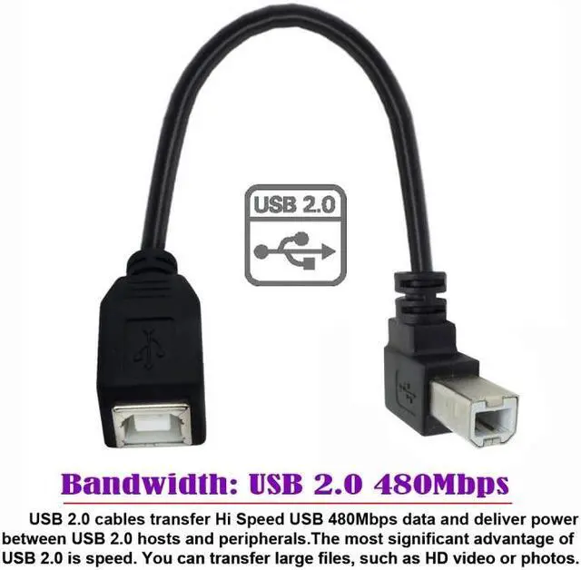 Alt view image 3 of 7 - Jimier USB 2.0 B Type Male to Female Extension Cable Up Angled 90 Degree 20cm for Printer Scanner Disk