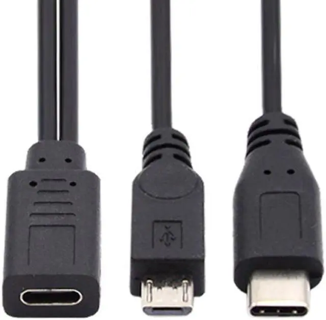 Alt view image 2 of 7 - Jimier Type-C USB-C Female to USB-C Type C USB 3.1 & Micro USB Male Splitter Extension Charge Cable