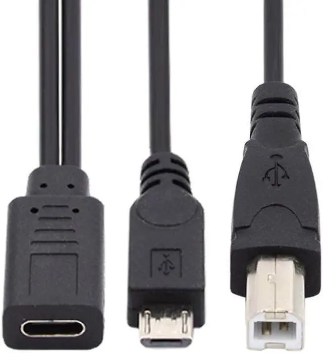 Alt view image 2 of 7 - Jimier Type-C USB-C Female to USB2.0 Standard Type-B & Micro USB Male Splitter Extension Charge Cable