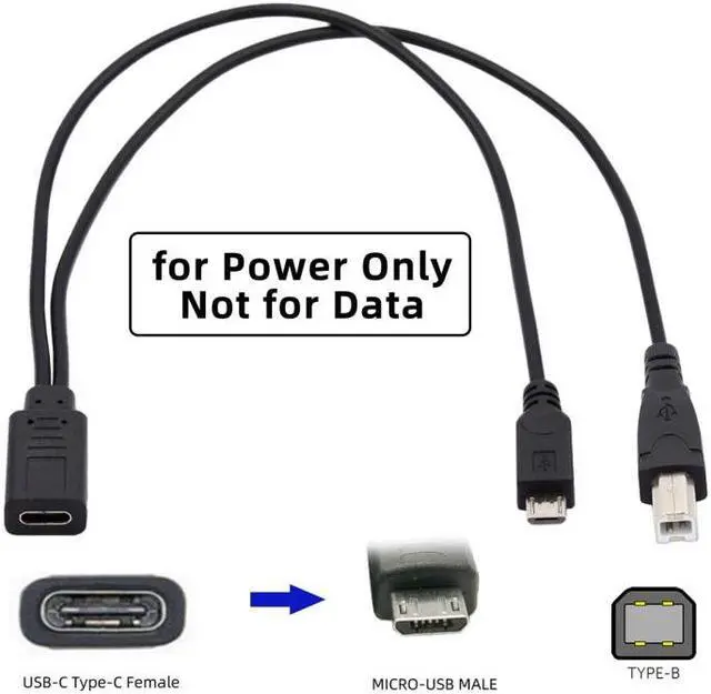 Alt view image 4 of 7 - Jimier Type-C USB-C Female to USB2.0 Standard Type-B & Micro USB Male Splitter Extension Charge Cable