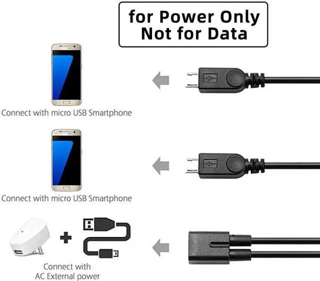 Alt view image 6 of 7 - Jimier Type-C USB-C Female DC 5V to Dual Micro USB 5Pin Male Splitter Extension Charge Cable