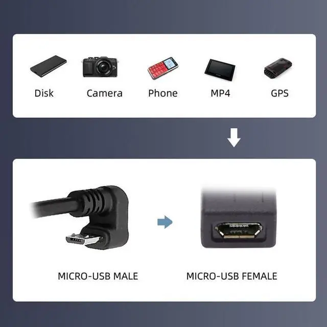 Alt view image 5 of 7 - Cablecc 5Pin Micro USB 2.0 Male to Female Power Data Extension Cable Opposite U Shape Back Angled Type for Phone Laptop