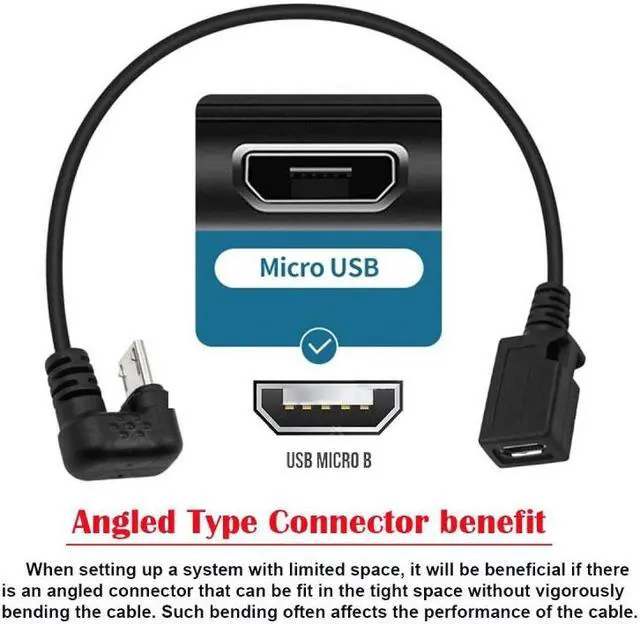 Alt view image 4 of 7 - Cablecc 5Pin Micro USB 2.0 Male to Female Power Data Extension Cable Opposite U Shape Back Angled Type for Phone Laptop