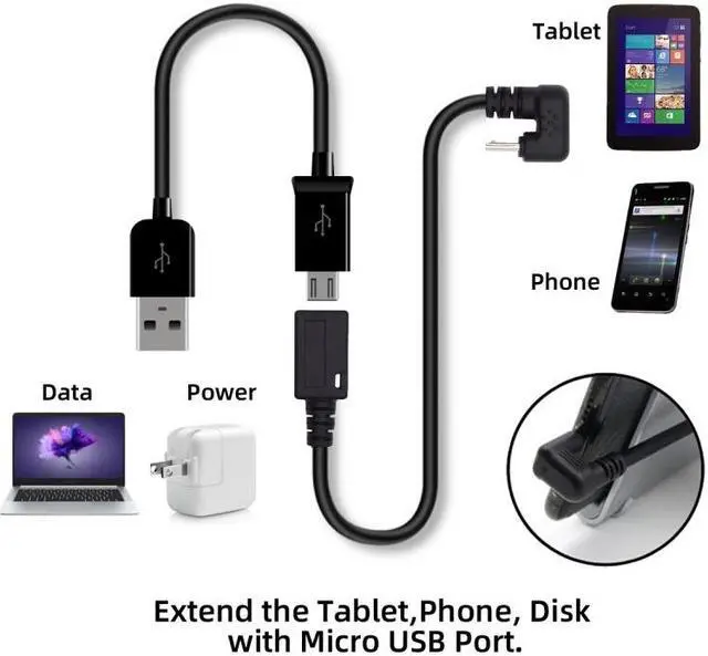 Alt view image 7 of 7 - Cablecc 5Pin Micro USB 2.0 Male to Female Power Data Extension Cable Opposite U Shape Back Angled Type for Phone Laptop
