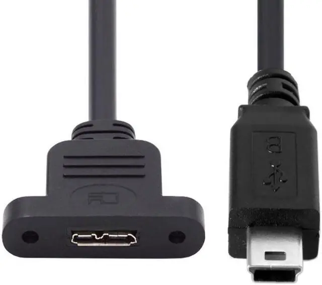 Alt view image 2 of 7 - Jimier Mini USB 2.0 5Pin Male to Micro 3.0 Type-B Female Screw Mount Type Extension Cable 480Mbps
