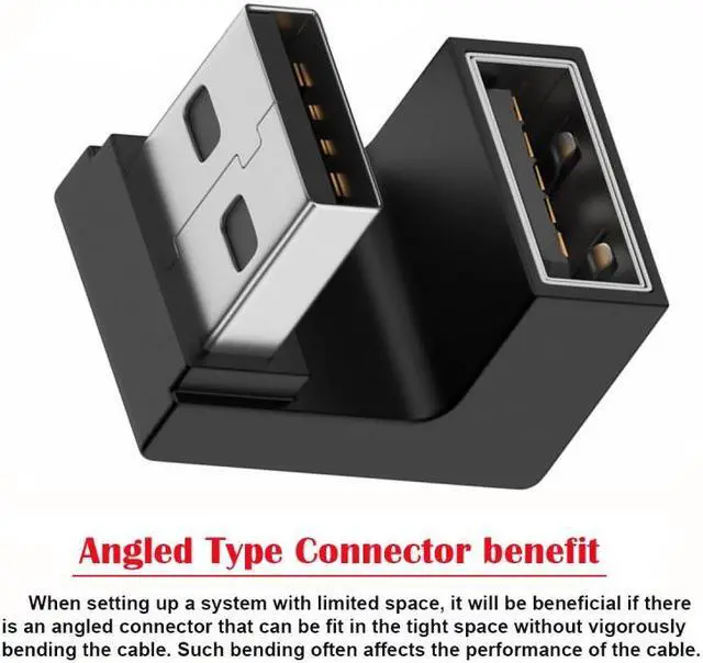 Alt view image 6 of 7 - Jimier 10Gbps USB3.0 Male to Female Extension Power Data Video Adapter 360 Degree Up Opposite U Shape Back Angled