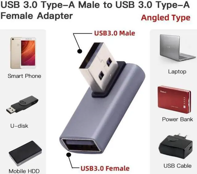 Alt view image 7 of 7 - Cablecc 10Gbps USB3.0 Male to Female Extension Power Data Video Adapter Low Profile 90 Degree Right Angled Type