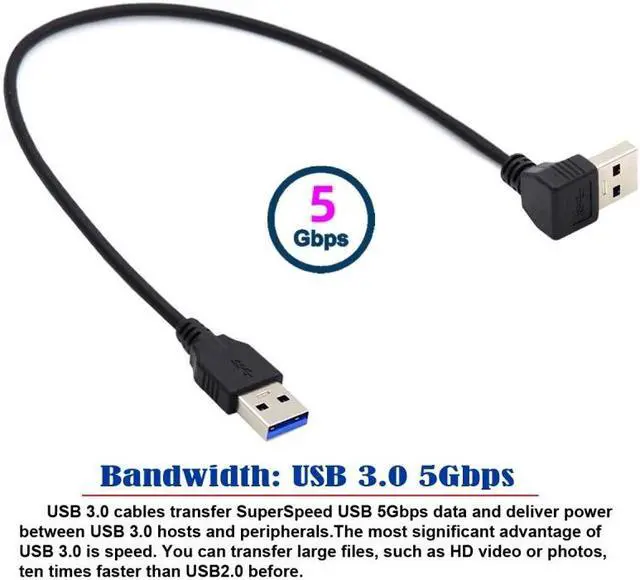 Alt view image 5 of 7 - Jimier Angled USB 3.0 Type-A Male to Straight 3.0 Type-A Male Data 5Gbps Cable 90 Degree Down Angled 40cm
