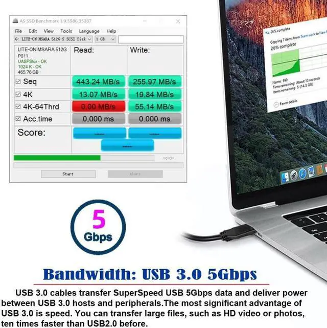 Alt view image 3 of 7 - Jimier Angled USB 3.0 Type-A Male to Straight 3.0 Type-A Male Data 5Gbps Cable 90 Degree Down Angled 40cm