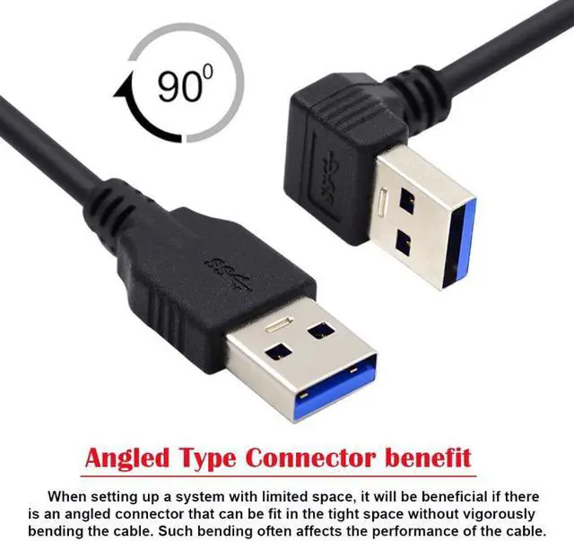 Alt view image 7 of 7 - Jimier Angled USB 3.0 Type-A Male to Straight 3.0 Type-A Male Data 5Gbps Cable 90 Degree Down Angled 40cm