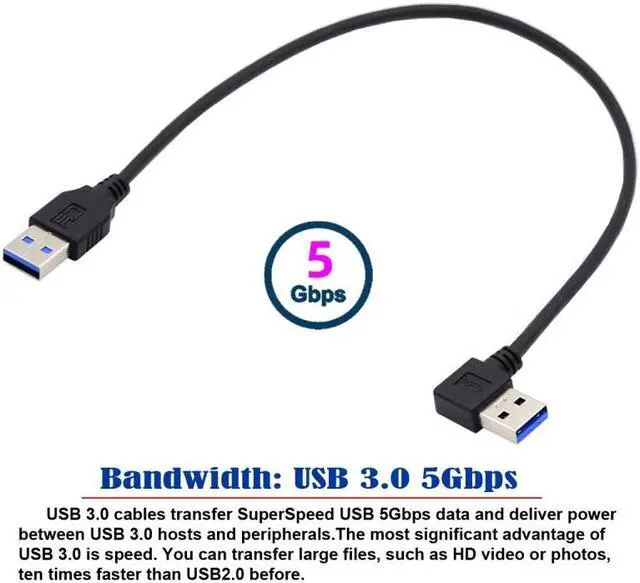 Alt view image 5 of 7 - Jimier Angled USB 3.0 Type-A Male to Straight 3.0 Type-A Male Data 5Gbps Cable 90 Degree Left Angled 40cm