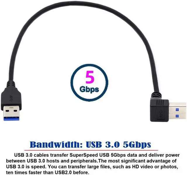 Alt view image 5 of 7 - Jimier Angled USB 3.0 Type-A Male to Straight 3.0 Type-A Male Data 5Gbps Cable 90 Degree Up Angled 40cm