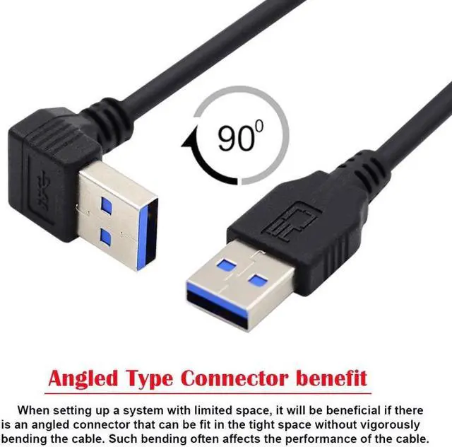 Alt view image 7 of 7 - Jimier Angled USB 3.0 Type-A Male to Straight 3.0 Type-A Male Data 5Gbps Cable 90 Degree Up Angled 40cm