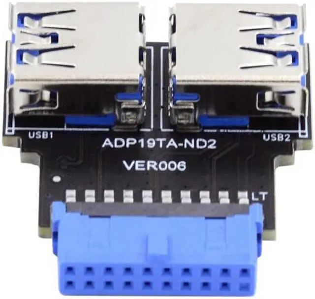 Main image of Xiwai Dual USB 3.0 A Type Female to Motherboard 20/19 Pin Box Header Slot Adapter 5Gbps Horizontal Type PCBA