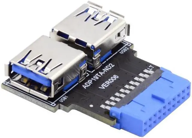 Alt view image 2 of 7 - Xiwai Dual USB 3.0 A Type Female to Motherboard 20/19 Pin Box Header Slot Adapter 5Gbps Horizontal Type PCBA