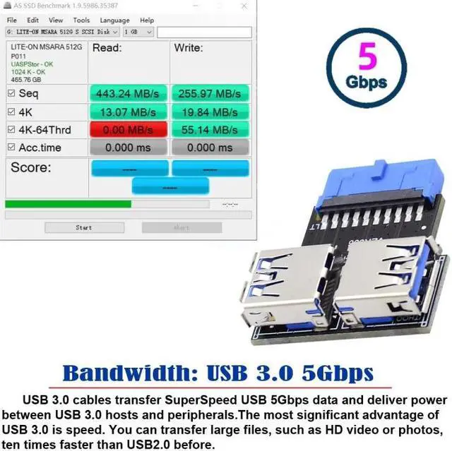 Alt view image 3 of 7 - Xiwai Dual USB 3.0 A Type Female to Motherboard 20/19 Pin Box Header Slot Adapter 5Gbps Horizontal Type PCBA