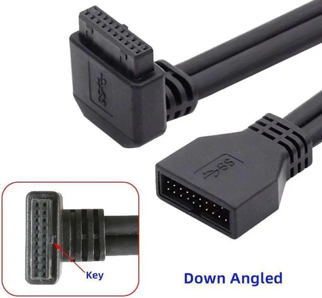 Alt view image 3 of 7 - Jimier Down Angled USB 3.0 20Pin 19Pin Male to Female Extension 5Gbps Cable 90 Degree for Motherboard Mainboard