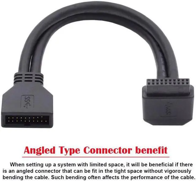 Alt view image 7 of 7 - Jimier Down Angled USB 3.0 20Pin 19Pin Male to Female Extension 5Gbps Cable 90 Degree for Motherboard Mainboard