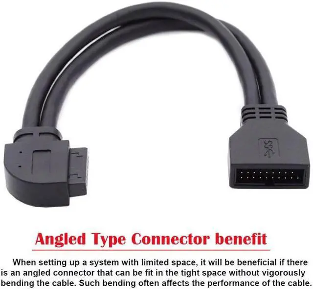 Alt view image 4 of 7 - Jimier Left Angled USB 3.0 20Pin 19Pin Male to Female Extension 5Gbps Cable 90 Degree for Motherboard Mainboard