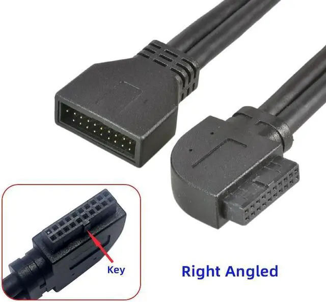 Alt view image 3 of 7 - Jimier Right Angled USB 3.0 20Pin 19Pin Male to Female Extension 5Gbps Cable 90 Degree for Motherboard Mainboard